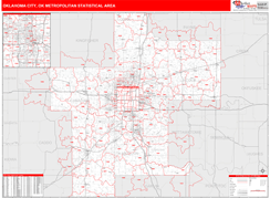 Oklahoma City Metro Area Digital Map Red Line Style